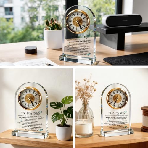 Wife Acrylic Clock Gift from Husband: Unique Birthday, Christmas, Thanksgiving Blessings, Mother's Day, and Valentine Gifts - Elegant Desk Clock with Base for Wife Who Has Everything, 4.3 x 7.8 In - Image 5