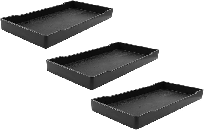 Jiozermi 3Pcs 8.03" Countertop & Bathroom Vanity Tray, Plastic Rectangular Soap Tray for Lotion Bottles, Perfume, Jewelry, Candle, Key Ring (Black)