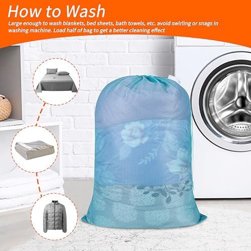 Polecasa Heavy Duty Diamond Mesh Laundry Bag, 24x36", Aqua - Image 6
