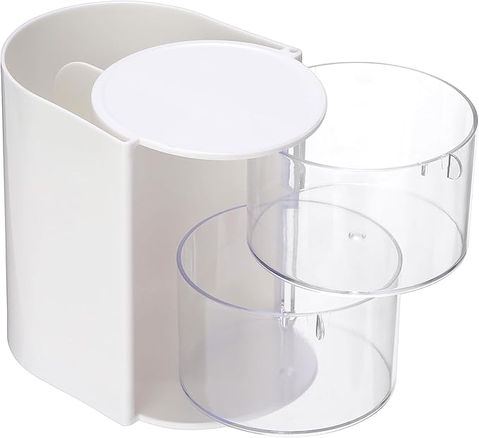 Hair Accessories Organizer with Hair Brush Holder Rotating Makeup Storage Container Plastic Desktop Storage Organizer for Hair Clip Tie, 2-Layer White
