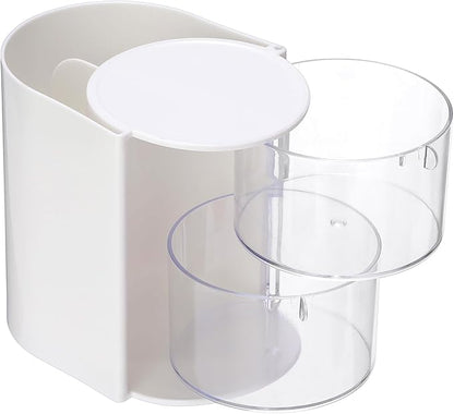 Hair Accessories Organizer with Hair Brush Holder Rotating Makeup Storage Container Plastic Desktop Storage Organizer for Hair Clip Tie, 2-Layer White