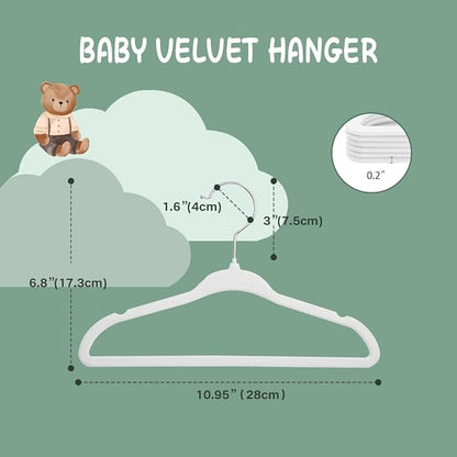 Stormix Baby Clothes Hangers 16 Pack, Kids Velvet Hangers Non-Slip, Clothes Hangers with Shoulder Notches for Toddler Children (White)