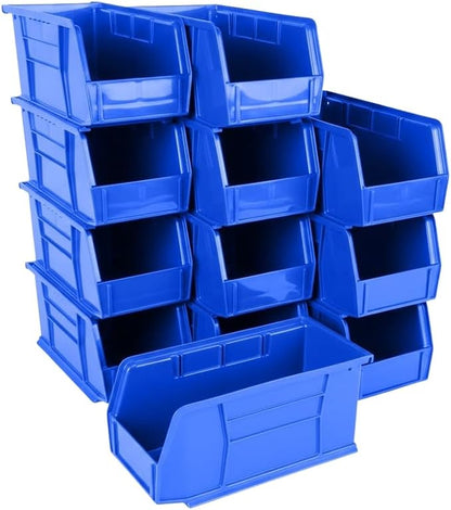 Hudson Exchange 11" x 5-1/2" x 5" (12 Pack) Plastic Stackable Storage Bin and Hanging Container, Blue