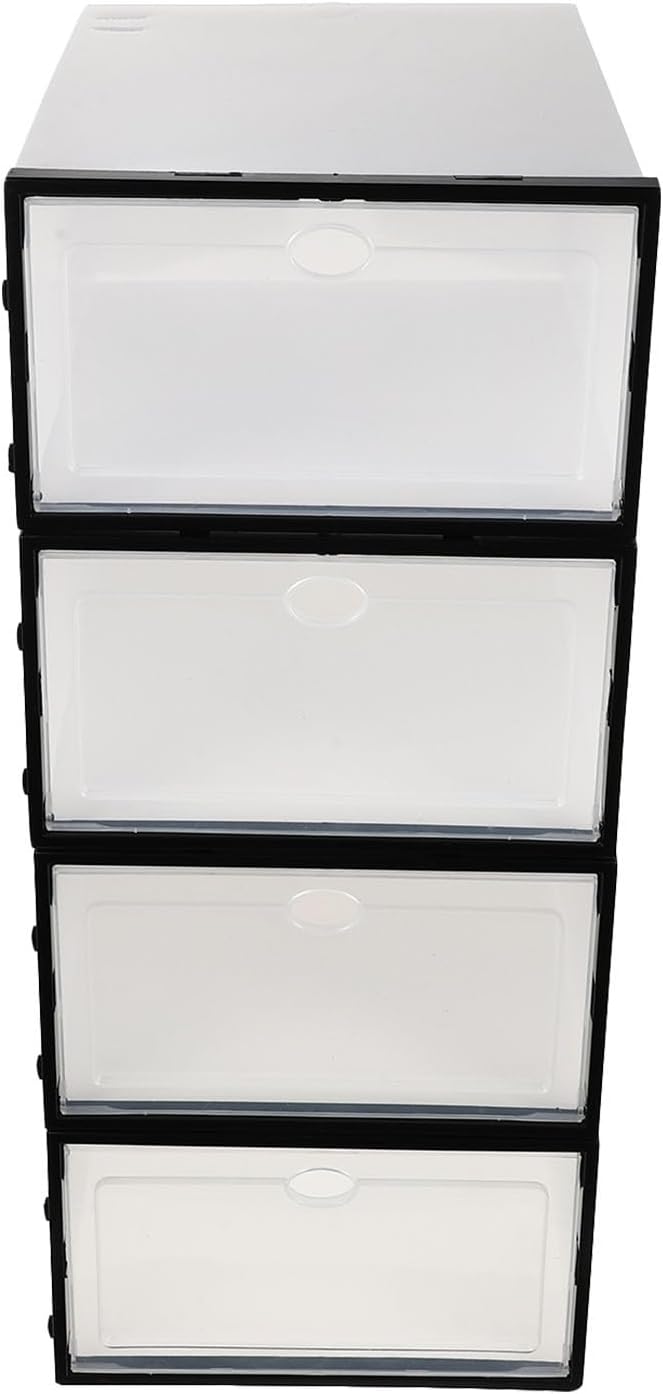 Thickened Plastic Shoe Box Set 4pcs with Black Frame Waterproof Dustproof Home Shoe Organizer Storage Container for Women’s