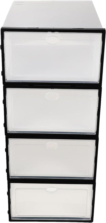 Thickened Plastic Shoe Box Set 4pcs with Black Frame Waterproof Dustproof Home Shoe Organizer Storage Container for Women’s