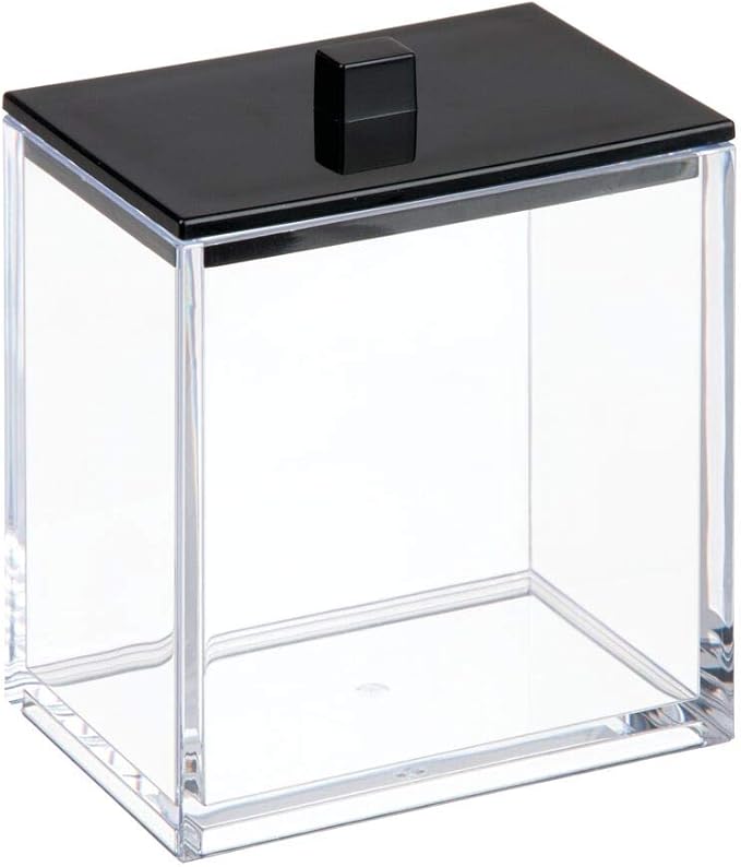 mDesign Plastic Rectangle Apothecary Canister - Organizer for Bathroom Vanity Countertop Shelf Decor - Holds Cotton Swabs, Soap, Makeup, Bath Salts - Lumiere Collection - 2 Pack - Clear/Black