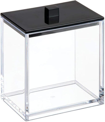 mDesign Plastic Rectangle Apothecary Canister - Organizer for Bathroom Vanity Countertop Shelf Decor - Holds Cotton Swabs, Soap, Makeup, Bath Salts - Lumiere Collection - 2 Pack - Clear/Black