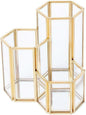 JIARI Glass Makeup Brush Holder, 3 Slots Gold Hexagon Cosmetics Organizer, Desktop Pen Pencil Pot for Office Home (Hexagon-3 Slot)