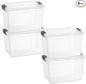 Superio Clear Storage Box with Lid, 2.5 Quart Plastic Container Bins for Organizing, Stackable Crates, BPA Free, Non Toxic, Odor Free, Organizers, 4 Pack
