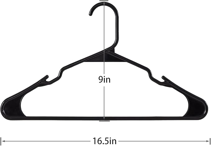 VECELO 25 Pack Plastic Hangers-Clothes Hangers with Shoulder Non Slip Notches,Clothing Hangers for Closet Space Saving-Heavy Duty Coat Hanger,Black