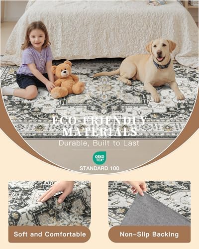 Madane 4x8 Wide Hallway Runner Rug Washable for Living Room, Black - Image 5