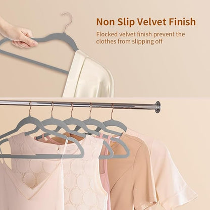 Stormix 36 Pack Velvet Hangers, 17.3 x 8.9 Inches Clothes Hangers, Non Slip Dresses Hangers with Shoulder Notches for Adult Gray - Rose Gold Hook