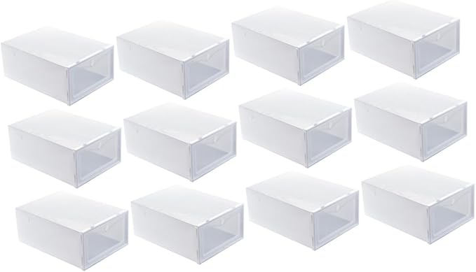 12pcs White Shoe Storage Boxes with Thickened Lid, 33x23x13cm Stackable Shoe Containers for Dust and Moisture Protection, Closet Organizer for Sneakers and Boots