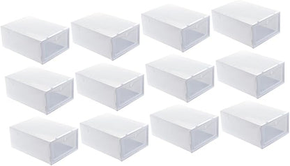 12pcs White Shoe Storage Boxes with Thickened Lid, 33x23x13cm Stackable Shoe Containers for Dust and Moisture Protection, Closet Organizer for Sneakers and Boots
