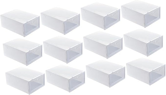 12pcs White Shoe Storage Boxes with Thickened Lid, 33x23x13cm Stackable Shoe Containers for Dust and Moisture Protection, Closet Organizer for Sneakers and Boots