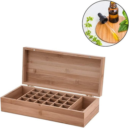 Pure Vie Essential Oil Bamboo Storage Box Travel Display Presentation, Holds 26 Bottles for 5, 10, 15ml - Aromatherapy Organizer Nail Polish Fragrance Container - Keep Your Oils Safe & Space Saver