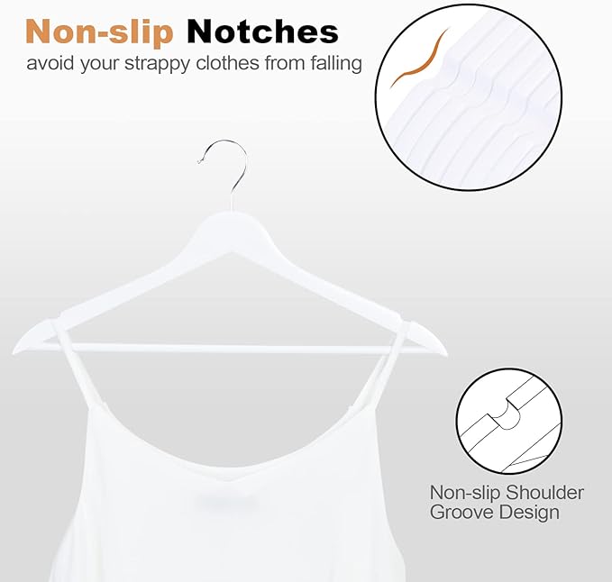 Wooden Hangers 30 Pack, Wood Hangers with Extra Smooth Finish, Precisely Cut Notches & Chrome Swivel Hook, Wooden Clothes Hangers for Shirt Coat Jacket Dress, White