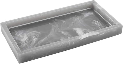 Luxspire Bathroom Vanity Tray, 8 x 4 inch Resin Dresser Jewelry Ring Dish Tank Storage Kitchen Sink Countertop Organizer Plate Holder for Perfume Soap Towel Bathroom Accessories, Mini, Ink Gray