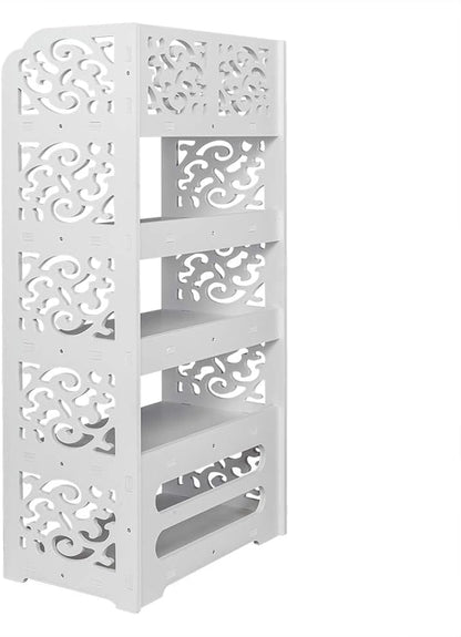 5 Tier Wood-Plastic Board Shoe Racks,Narrow Vertical Shoes Rack,Freestanding Shoe Organizer Shelf,Shoe Rack Storage Organizer,with Shelves,for Closet, Entryway, Front Door Entrance, Hallway (White)