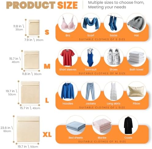 ABRRLO 4Pcs Cotton Mesh Laundry Bags for Delicates,Breathable Mesh Garment Bag for Washing Machine, Travel Wash Bags with Zipper for Bras, Underwear, Socks, Clothes, Laundry Dorm Room Essentials(S-XL) - Image 4