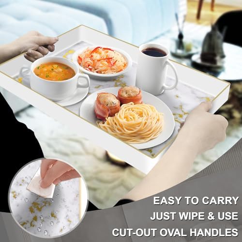 MAONAME Plastic Serving Tray with Handles, Rectangle White Decorative Tray - Image 3