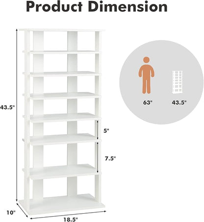 COSTWAY 7 Tiers Shoe Rack, Double Rows Vertical Tall Narrow Patented Shoe Organizer, Free Standing Shoe Rack for Small Space, Entryway, Closet, Living Room, Bedroom (White)