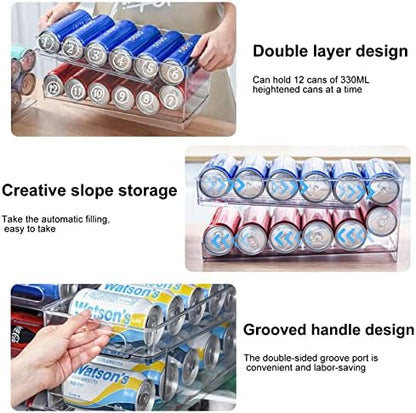 Wheels Can Holder - Car Scroll Can Holder Fridge Organiser System | Double Layer Fridge Cans Organiser | Can Dispenser for Drinks Beer Bubble Soda Storage Space 10 Cans