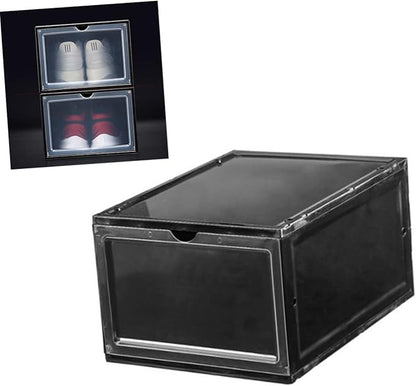 MAGICLULU Thick Plastic Magnetic Shoe Boxes Stackable Shoes Storage Easy to Entryway Organizer