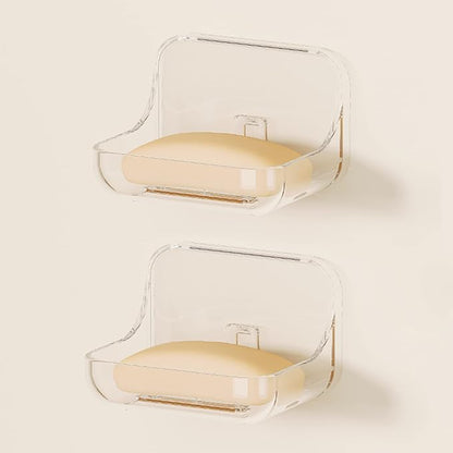 Ettori Soap Dish 2 Pack Soap Holder Plastic Adhesive Soap Holder for Shower Wall, Bathroom, Tub and Kitchen Sink, Drill- Free and Clear