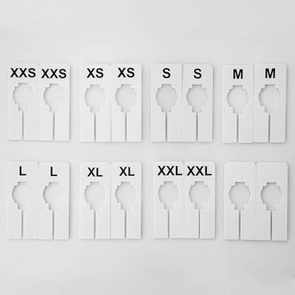 NAHANCO QSDWBKIT4, White Rectangular Clothing Size Dividers with Black Print for XXS-XXL, 1Blank, Kit of 40 (7 Sizes and 1 Blank, 5 of Each)