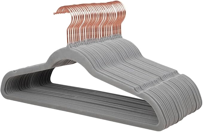 Stormix 36 Pack Velvet Hangers, 17.3 x 8.9 Inches Clothes Hangers, Non Slip Dresses Hangers with Shoulder Notches for Adult Gray - Rose Gold Hook