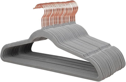 Stormix 36 Pack Velvet Hangers, 17.3 x 8.9 Inches Clothes Hangers, Non Slip Dresses Hangers with Shoulder Notches for Adult Gray - Rose Gold Hook