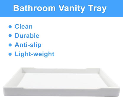 Jiozermi 8.54" Countertop and Bathroom Vanity Tray, Plastic Vanity Sink Tray Rectangle Soap Tray Kitchen Sink Plate Bathroom Plate for Lotion Bottles Perfume Jewelry Candle Key Ring(White)
