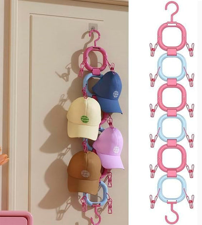 Hat Organizer Storage for Baseball Caps Hat Rack Small Space Organization for Wall and Cloeset Multi-Functional Hanger Hold up to 12 Hats 6 Scarf for Closet Door Bedroom (Red Blue - 6 Loops)