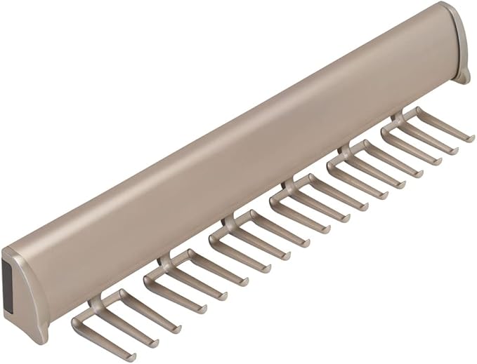 TAG Hardware Designer 15 Hook Full Extension Telescopic Tie Rack Closet Organizer (MATT Nickel)