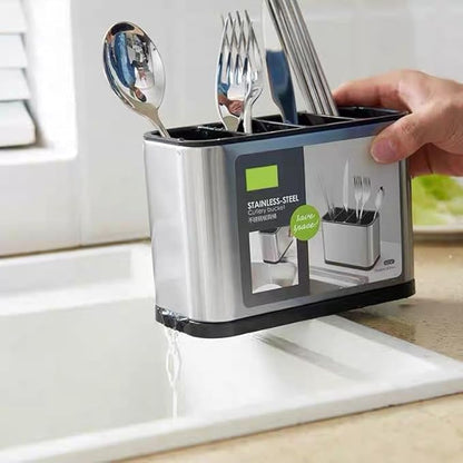 Countertop Cutlery Drying Holder Utensil Holder Stainless Steel Cutlery Drainer Tableware Holder Box Tabletop Separated Fork Chopstick Kitchen Storage Cutlery Utensil Organizer