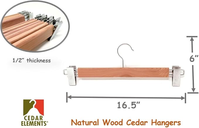 Cedar Elements Heavy Duty Cedar Pant Hangers/Skirt Hangers – 12/Box