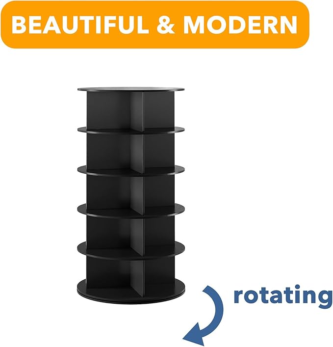 SpaceAid Black 5-Tier Spinning Rotating Shoe Rack Organizer, Shoe Display Tower Lazy Susan, Revolving Shoes Rack StorageOrganization, 360 Vertical Bags Holder Rotate Organizer