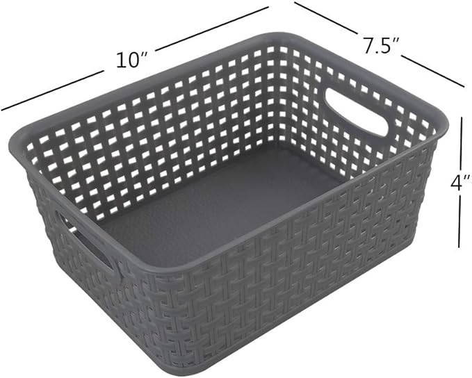 Grey Plastic Storage Basket, 10.03" x 7.67" x 4.05", 6 Packs