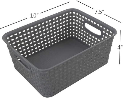 Grey Plastic Storage Basket, 10.03" x 7.67" x 4.05", 6 Packs