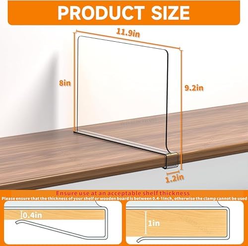 Yieach 6 Pack Clear Acrylic Shelf Divider for Closet Organization - 9.2″ Tall Closet Dividers for Wood Shelves,Cupboard,Vertical Shelf Separators in Closet for T-Shirt,Purse,Handbag,Sweater Organizer - Image 2