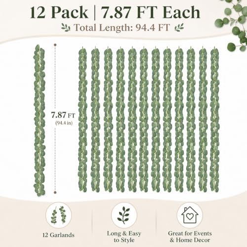 12 Pack Artificial Eucalyptus Garland, 94.4 FT Greenery for Wedding Decor - Image 7