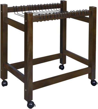 Wooden Rolling Pants Trolley with 16 Hangers