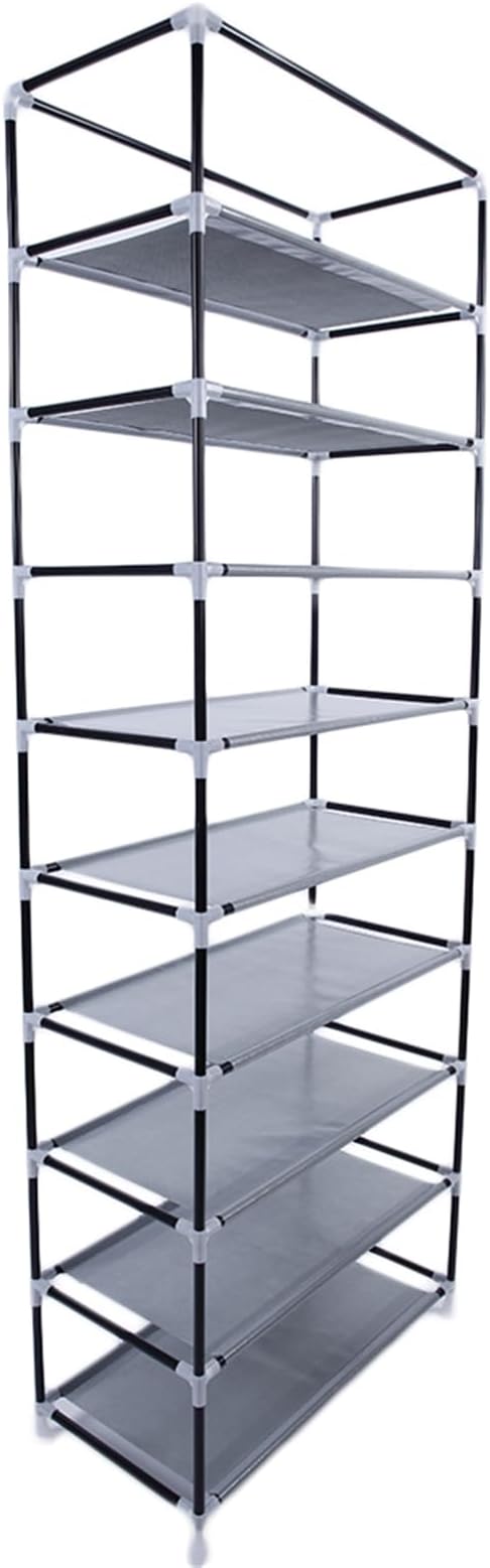 Tall Shoe Rack Organizer, Room-Saving 10-Layers 9 Lattices Non-Woven Fabric Shoe Rack Holds 22-30 Pairs Free Standing Shoe Storage Cabinet with Dustproof Cover for Closet, Entryway, Dorm, Bedroom,Gray