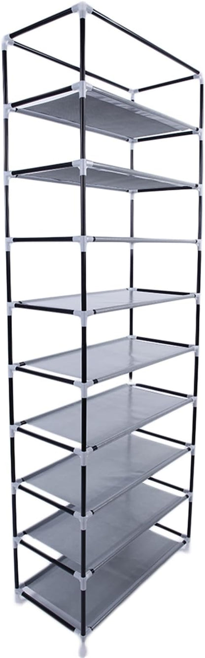 Tall Shoe Rack Organizer, Room-Saving 10-Layers 9 Lattices Non-Woven Fabric Shoe Rack Holds 22-30 Pairs Free Standing Shoe Storage Cabinet with Dustproof Cover for Closet, Entryway, Dorm, Bedroom,Gray