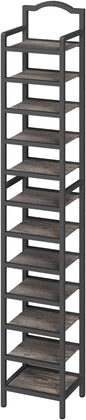 YATINEY 12-Tier Tall Shoe Rack, Vertical Shoe Organizer for Small Spaces, Wooden Shoe Shelf for Entryway, Space Saving Shoe Storage, Holds 12 Pairs of Shoes, Charcoal Gray and Black SS52BC