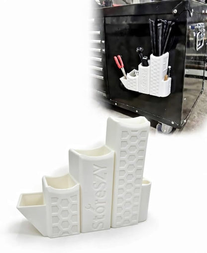 ZipStation Pro Zip Tie Organizer – 3 Tier Holder with Cutter Slot & Pen Storage – Magnetic Toolbox Organizer (White)