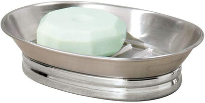 iDesign York Metal Soap Saver, Holder Tray for Bathroom Counter, Shower, Kitchen, 4" x 5.5" x 1.5", Brushed Stainless Steel
