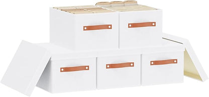 Storage Boxes with Lids, 7.1 x 9.1 x 13 Inch Storage Baskets, Closet Organizers for Shelves Organizing with Handles, White, 5-Pack