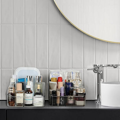 JessLab Makeup Organizer, PET Skincare Organizer with 5-Compartment Cosmetic Storage Makeup Organizer for Desk Wardrobe Bathroom Vanity Countertop, Transparent